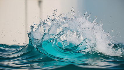 Ocean blue wave isolated on white background ,a colorful water splash on a gradient background, Water splashes in the blue water, A wave breaking on the ocean surface 