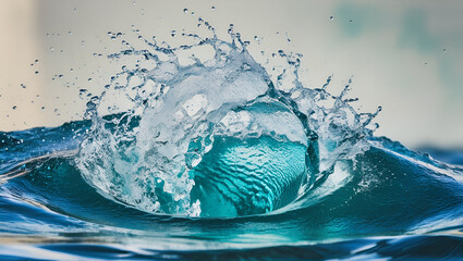 Ocean blue wave isolated on white background ,a colorful water splash on a gradient background, Water splashes in the blue water, A wave breaking on the ocean surface 