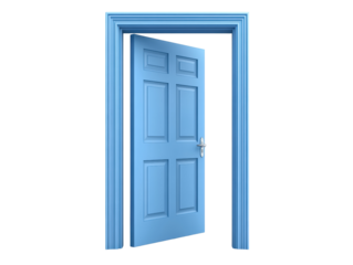 Isolated Blue Opened Door with Frame