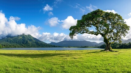 Obraz premium Serene Lake and Mountain Landscape