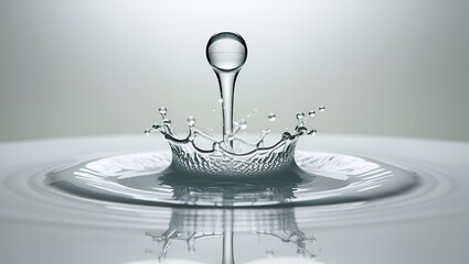 Water droplet drop splash collision dripping pillar reflection refraction,  water splash isolated on white background, Dancing Element, Water and Air Bubbles in a Fluid Ballet