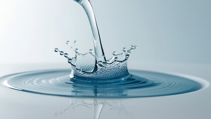 Water droplet drop splash collision dripping pillar reflection refraction,  water splash isolated on white background, Dancing Element, Water and Air Bubbles in a Fluid Ballet