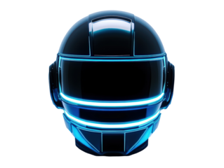 Isolated Glossy Black Helmet with Blue Neon Light