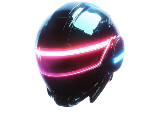 Isolated Dark Futuristic Helmet with Pink and Blue Lights