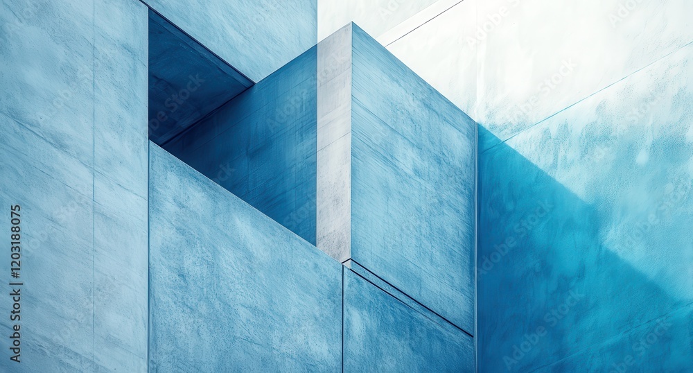 Poster abstract architectural composition featuring geometric shapes and textures in shades of blue with li