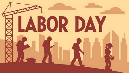 construction workers with crane silhouettes