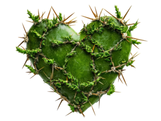 Isolated Thorny Cactus Heart on White Background