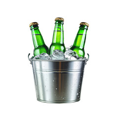 Isolated Green Beer Bottles in Metal Bucket