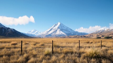 Snowcapped Mountains and Golden Field