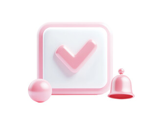 Isolated Checkmark Box with Bell and Ball 3D Render