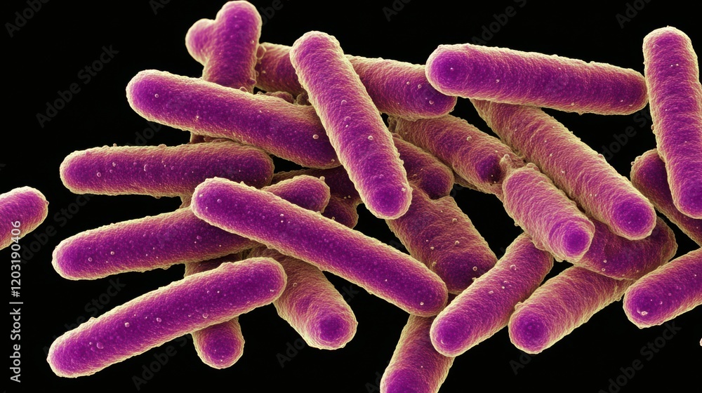 Poster magnified view of colorful bacteria showcasing their unique shapes and structures