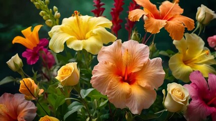 A variety of flowers in full bloom in a garden
