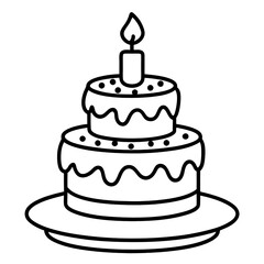 Cake with One Candle Outline Drawing for Coloring Page