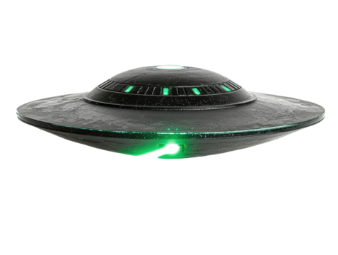 Isolated Black UFO with Green Edge Light