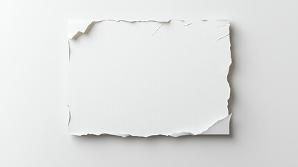 Blank torn paper sheet on white background, perfect for mockup or creative design projects, top view.