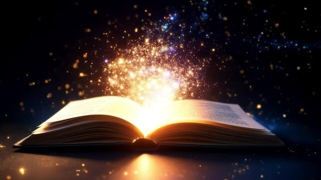 Magical Open Book with Sparkling Dust Fantasy Image