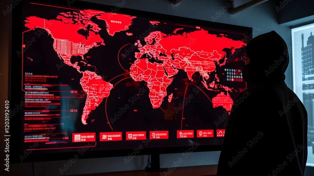 Poster digital red alert screen displaying spreading infection data and statistics from china across the wo