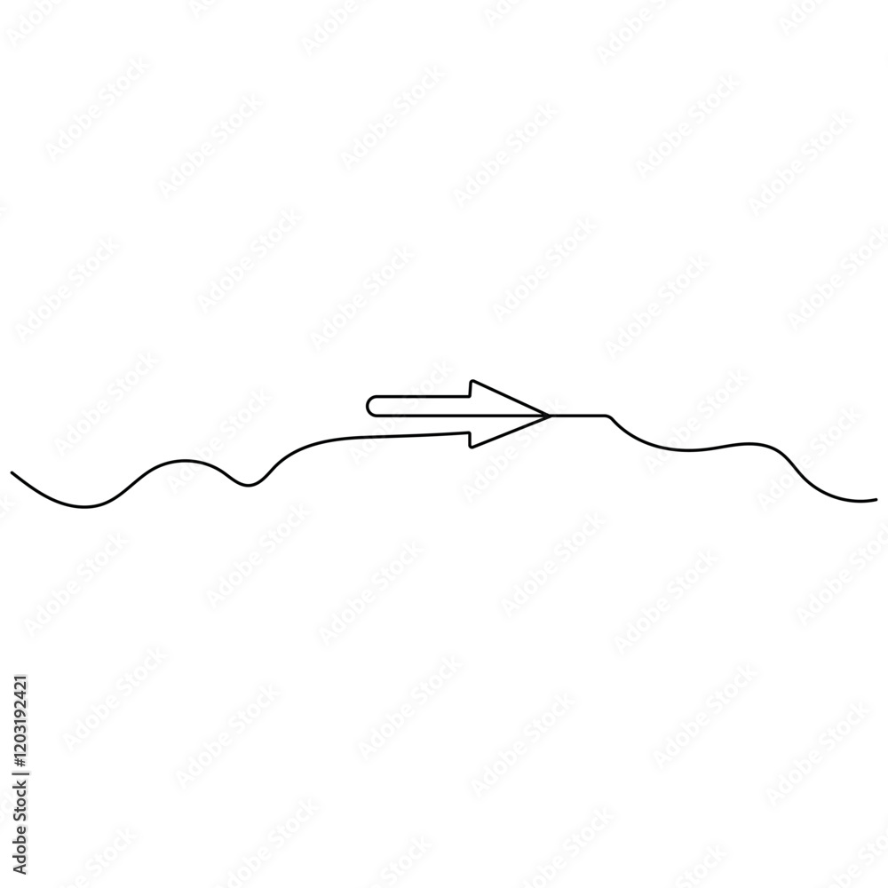 Poster arrow single line art, continuous one line drawing of isolated outline vector icon