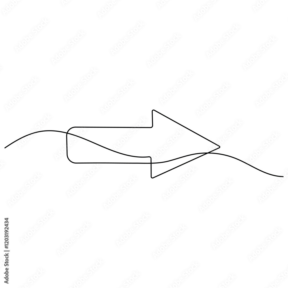 Poster arrow single line art, continuous one line drawing of isolated outline vector icon