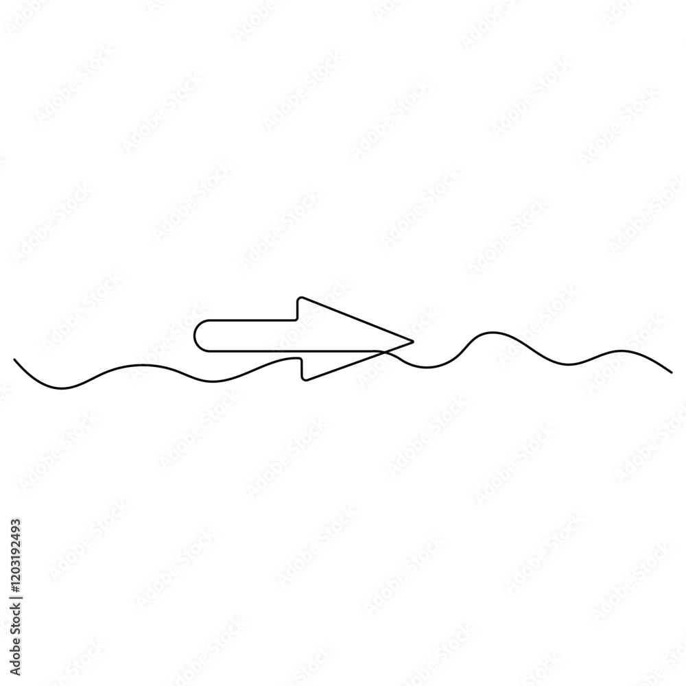 Poster arrow single line art, continuous one line drawing of isolated outline vector icon