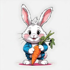 Obraz premium Adorable cartoon penguin with blue hair holding a pink ice cream cone, exuding cuteness and fun in a playful illustration style.