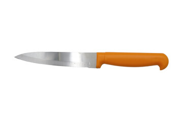 Sharp kitchen knife with orange handle. transparent background