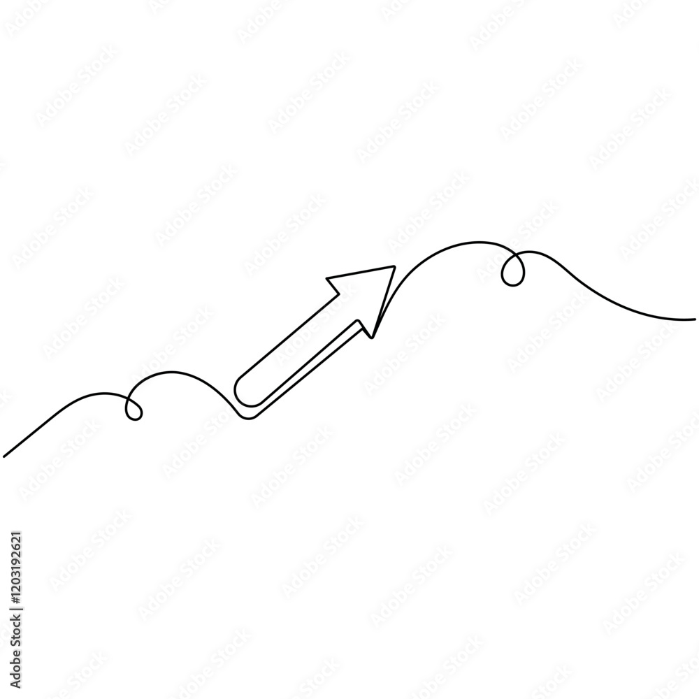 Poster arrow single line art, continuous one line drawing of isolated outline vector icon