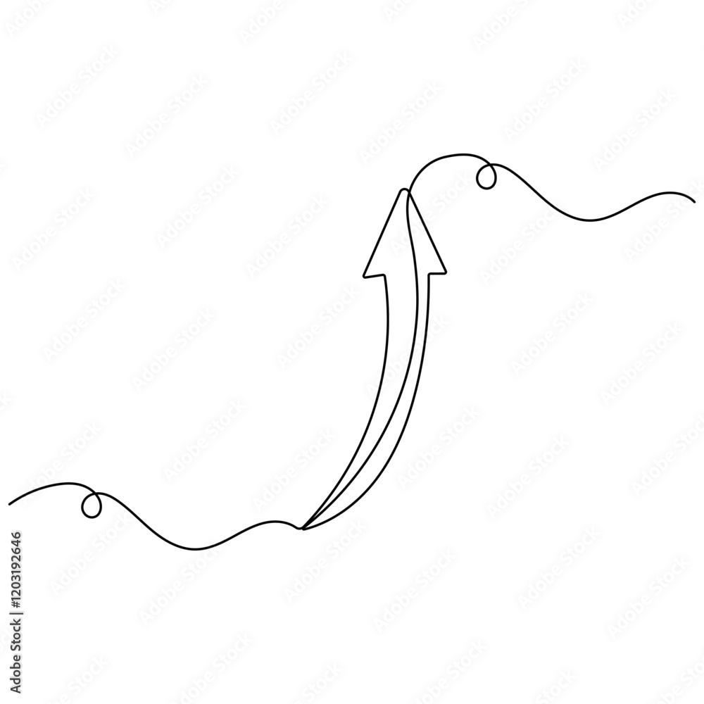 Aufkleber arrow single line art, continuous one line drawing of isolated outline vector icon