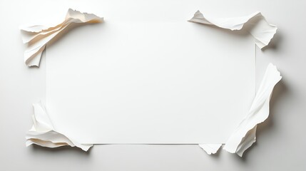 Blank white sheet of paper with ripped edges on a clean surface, perfect for creative design projects or presentations.