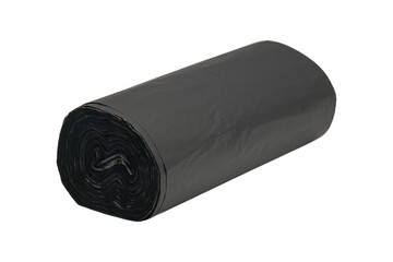 Roll of durable black trash bag material. transparent background