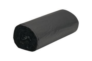Roll of durable black trash bag material. transparent background