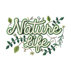 Obraz premium Elegant Nature Life Green Typography Design Botanical Floral Leaves Illustration art eco text font 