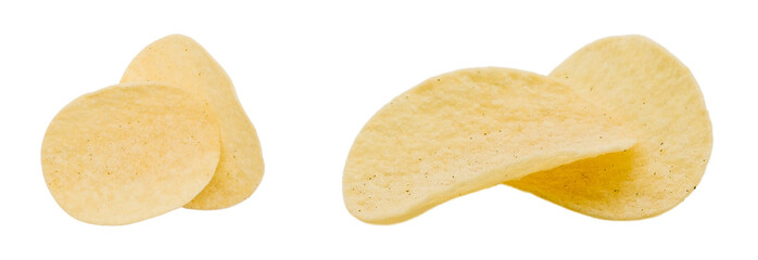 Crispy potato chips in various shapes. transparent background