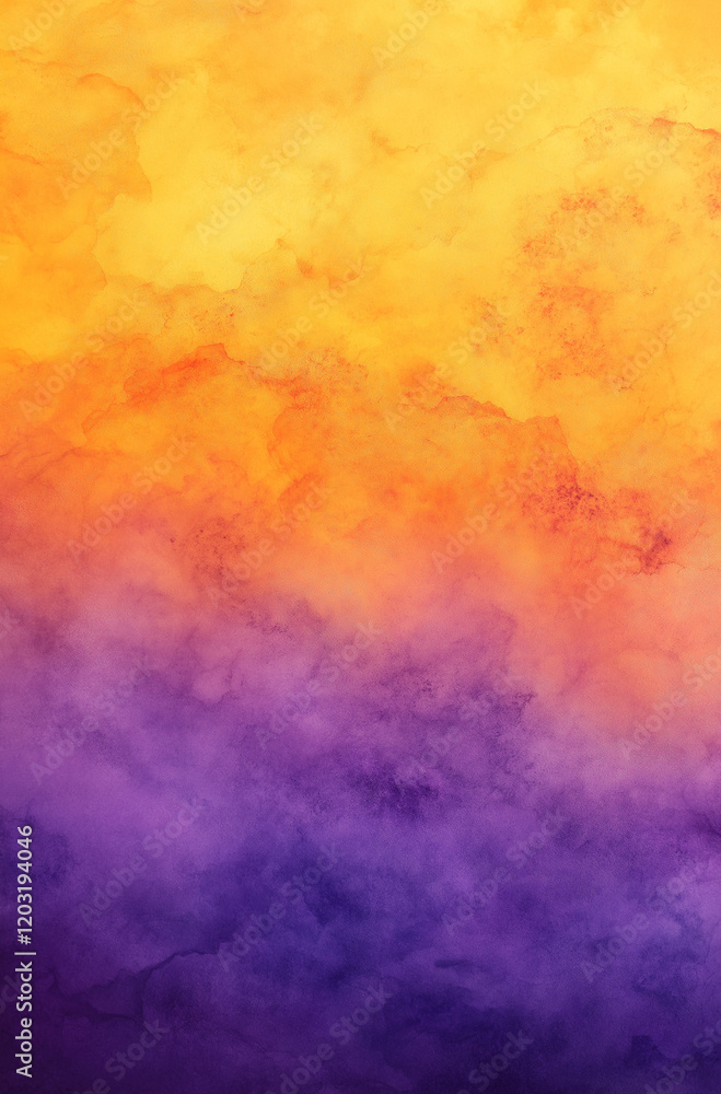 Poster elegant watercolor gradient background from orange to purple with soft clouds and textured surface, 