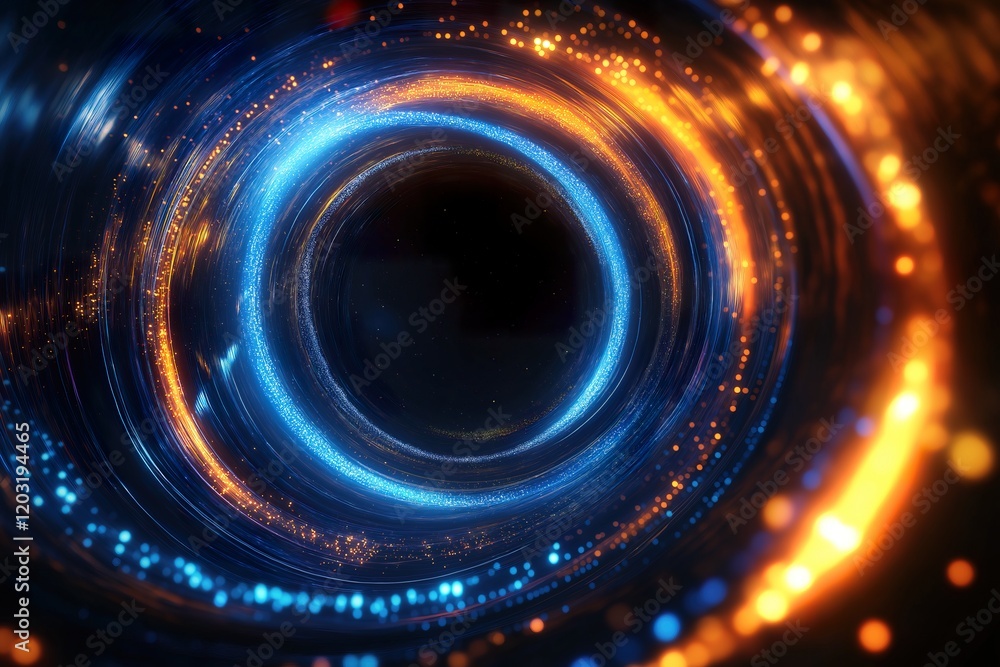 Wall mural abstract neon background. luminous swirling. elegant glowing circle. sparking particle. space tunnel
