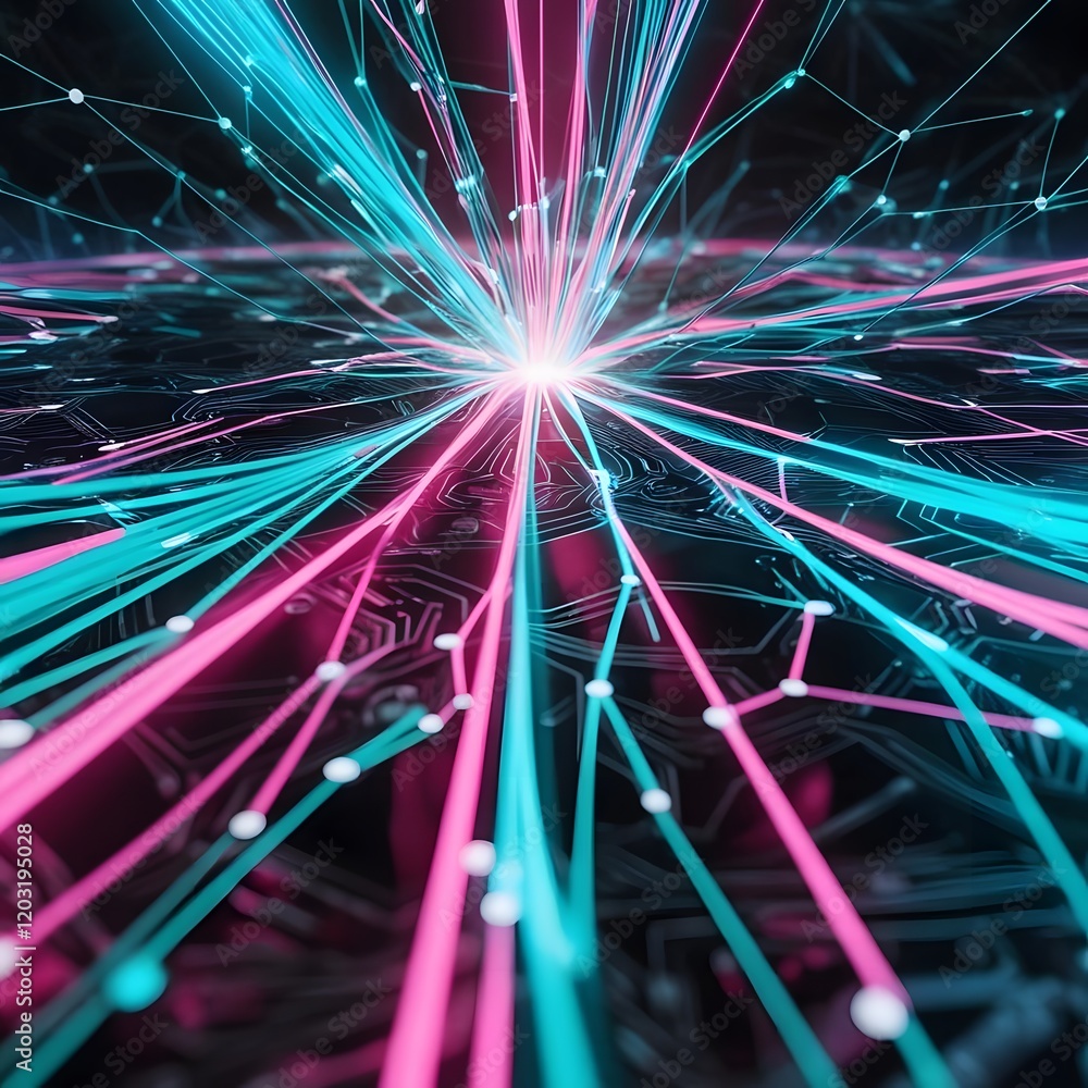 Aufkleber abstract network of pink and blue data flow on circuit board