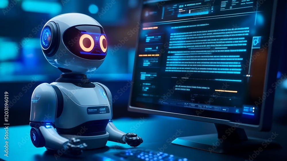 Poster clean scene of ai chatbots interacting in a computer interface with bright blue hues in the backgrou