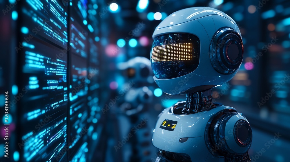 Poster clean scene of ai chatbots interacting in a computer interface with bright blue hues in the backgrou