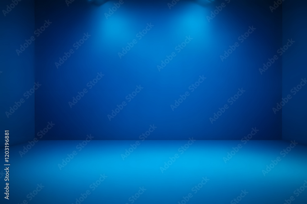 Poster empty blue background and spotlight with studio for showing or design. blank backdrop made from ceme