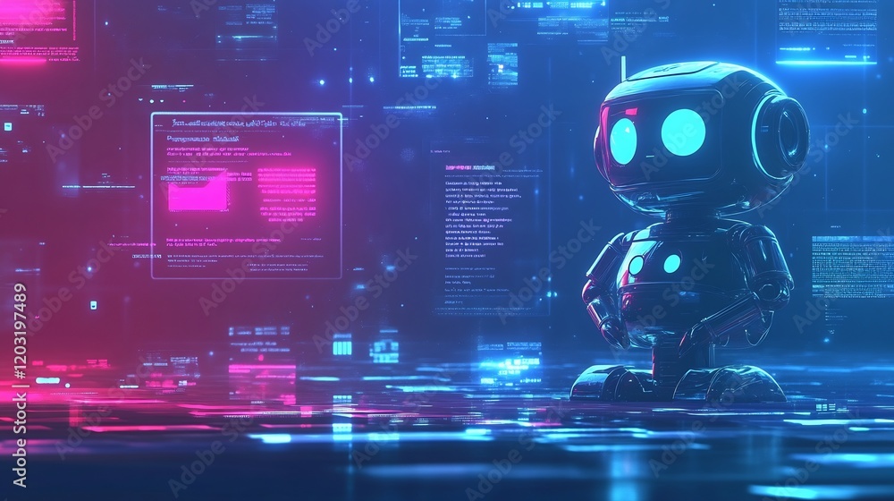 Poster clean scene of ai chatbots interacting in a computer interface with bright blue hues in the backgrou