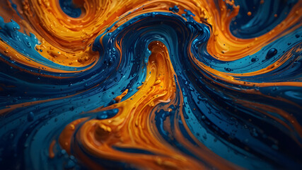 Spectacular 3D Digital Art: Blue and Orange Liquid Ink Churning Together
