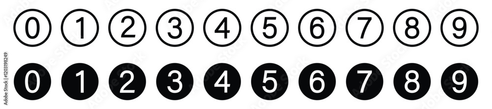 Fototapete number icon from 0 to 9 vector set. round shape number icon set. numeral typographic icons set. from