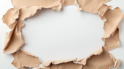 Torn paper frame with a blank empty center on a white background, perfect for creative projects and design mockups.