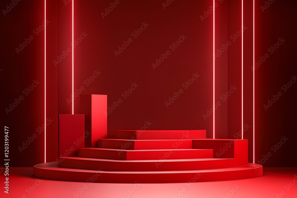 Poster red podium background product stage display on 3d geometric platform scene with sale presentation ba