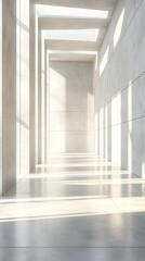 Obraz premium Sunlit Modern Corridor Clean Minimalist Architecture. AI Generated