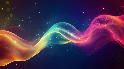 Futuristic glowing space pattern with neon fractal waves and stars