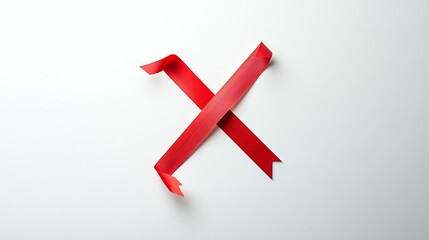 Obraz premium Red ribbon shaped into an 'X' on a white background, symbolizing a warning or incorrect choice.