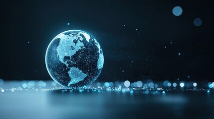 Fototapeta premium Data Visualization and Analytics Futuristic interface with holographic projections of data and analytics related to the globe, showcasing advanced data visualization technology.