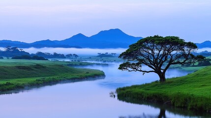 Serene River Landscape at Dawn