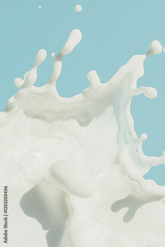 Aufkleber milk splash abstract: a frozen moment of pure white liquid erupting into a dramatic splash, creating